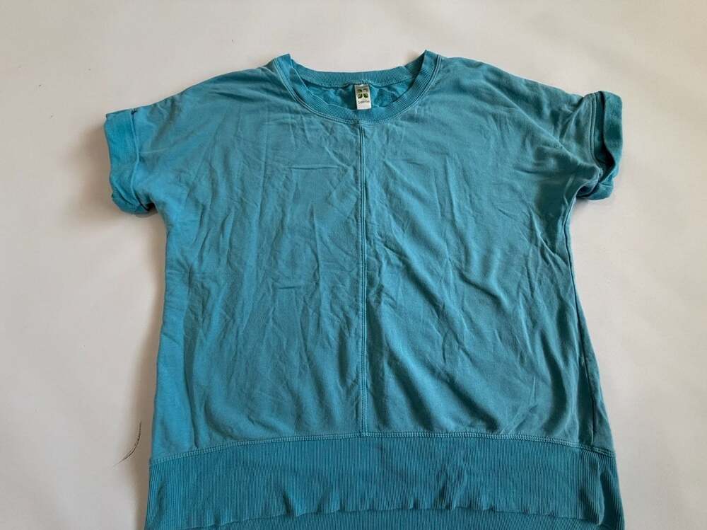 Greentea Womens Teal Blue Short Sleeve Casual Tee Size S